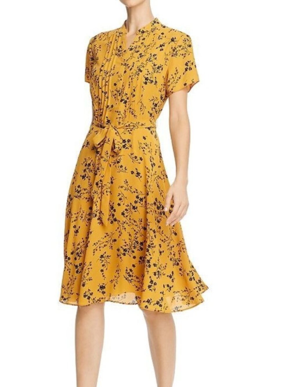 Nanette Lepore Floral Print Dress With Belt Yellow Combo Size 14 NWT
